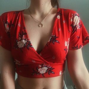 Red Floral Tie Top